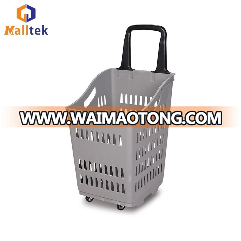 CE Top Sale Plastic Rolling Supermarket Shopping Basket For Store